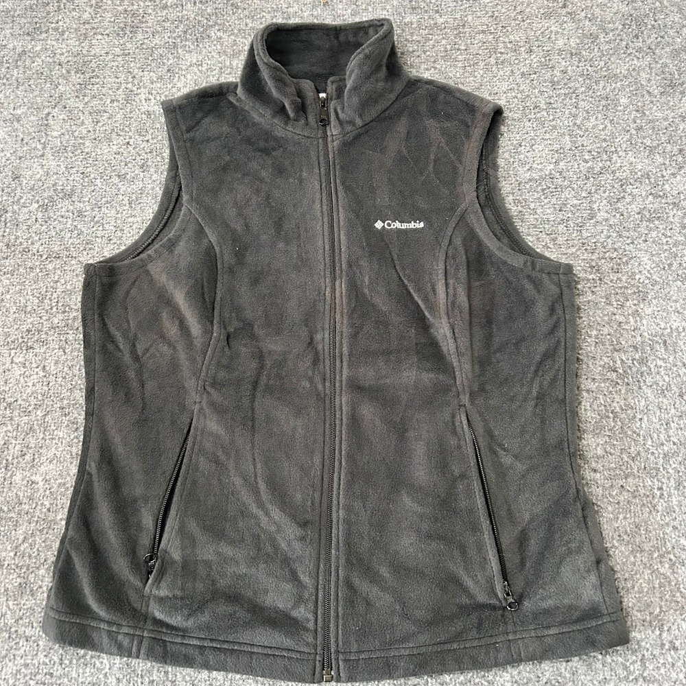 Columbia Fleece Vest Womens Size PL Gray Full Zip Soft Outdoor Layer Pockets